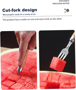 Fruit Knives2-In-1 Watermelon Fork Slicer Food Grade Stainless Steel Watermelon Slicer Cutter with Wood Handle Portable