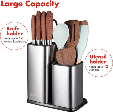 Image of Kitchen Knife Holder,Stainless Steel Universal Knife Block without Knives for Countertop,Modern Knife Utensil Holder for Counter,Edge-Protect Knife Storage Organizer (Stainless Steel (Silver))