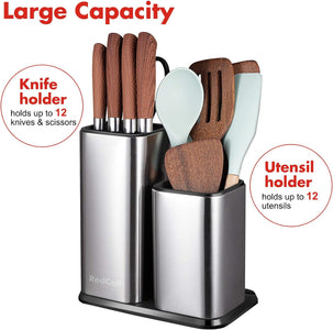 Kitchen Knife Holder,Stainless Steel Universal Knife Block without Knives for Countertop,Modern Knife Utensil Holder for Counter,Edge-Protect Knife Storage Organizer (Stainless Steel (Silver))