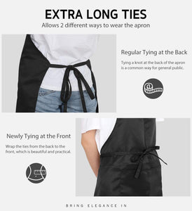 2 Pack 100% Cotton Adjustable Bib Apron with 2 Pockets Cooking Kitchen Aprons for Women Men Chef, Black