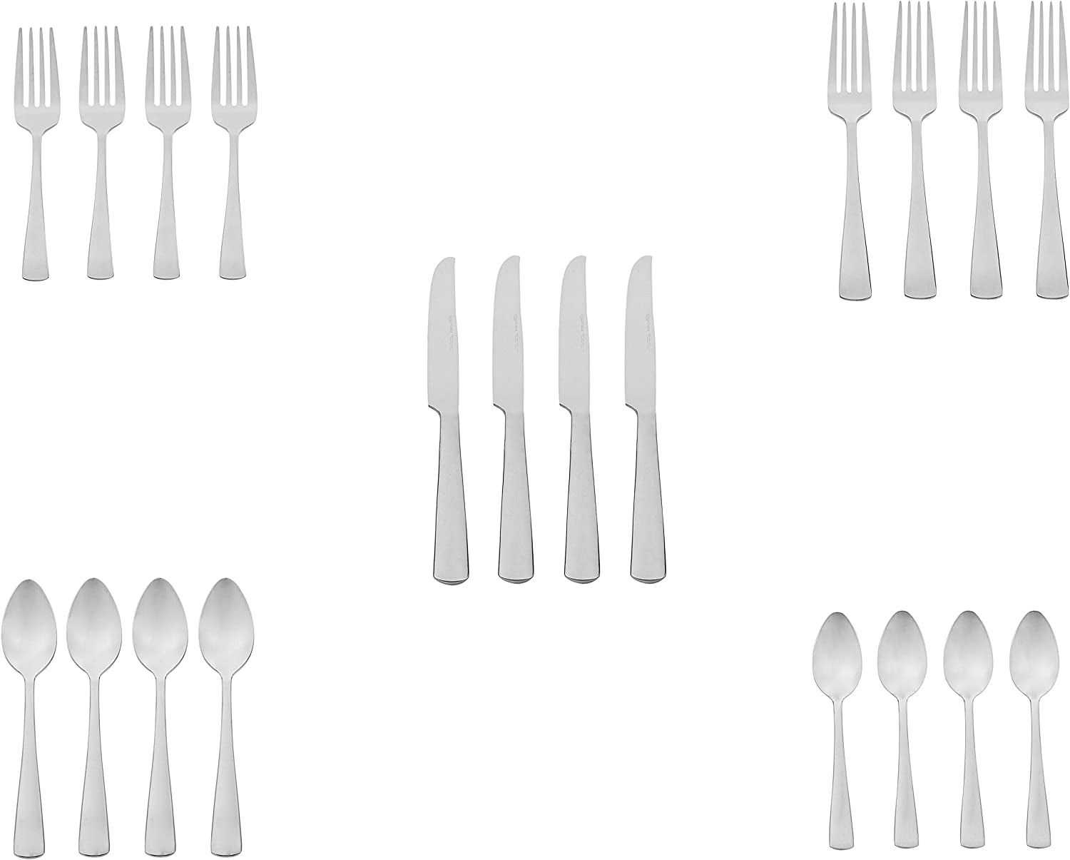 20-Piece Stainless Steel Flatware Set with Square Edge, Service for 4, Silver
