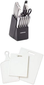 15-Piece Stamped Stainless-Steel Cutlery Set and 3-Piece Poly Board Set Bundle