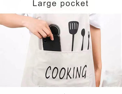 Women Kitchen Apron with Hand Wipe Pockets，Big Pocket,Hand-Wiping, Waterproof for Cooking Baking