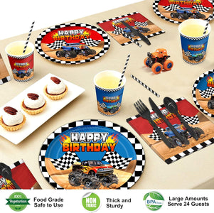 192Pcs Monster Large Truck Birthday Party Supplies Serves 24 Monster Large Truck Plates Napkins Knives Forks Spoons Straws Monster Large Truck Birthday Decorations Truck Party Favors for Kids