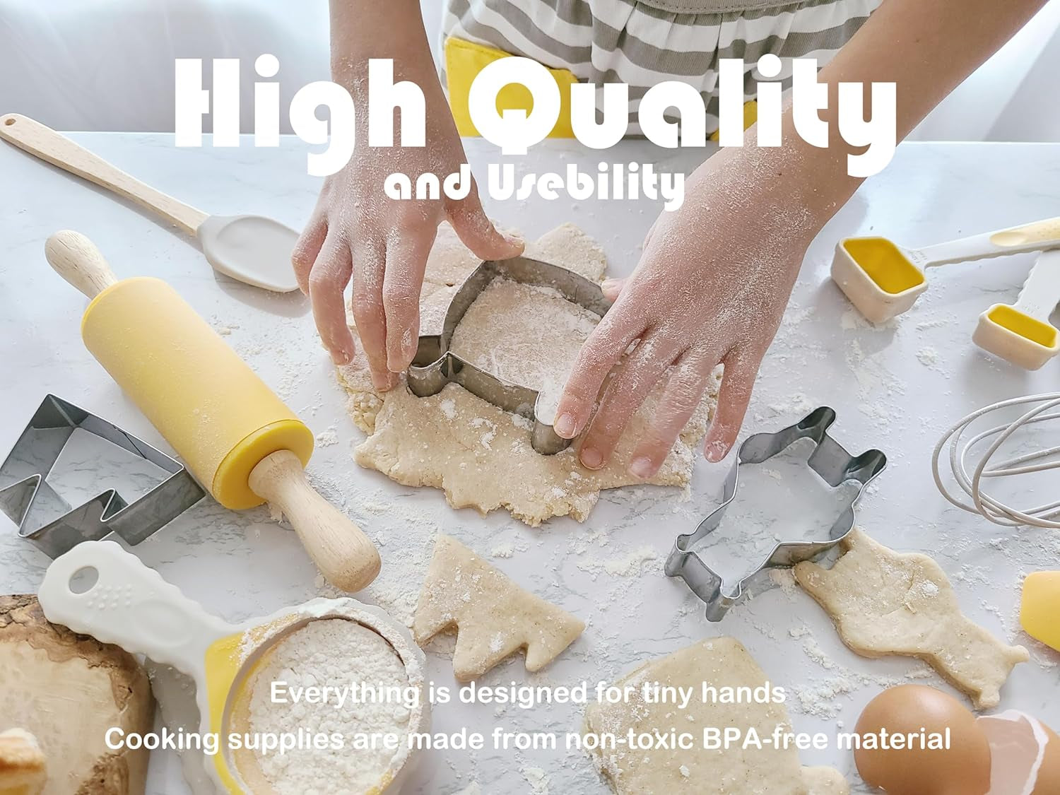 35-Piece Kids Baking Set with Teddy Bear Apron, Kid Friendly Knives, Cookie Cutters, Rolling Pin, Cutting Board, Whisk, Real Silicone Kitchen Accessories for Cooking and More