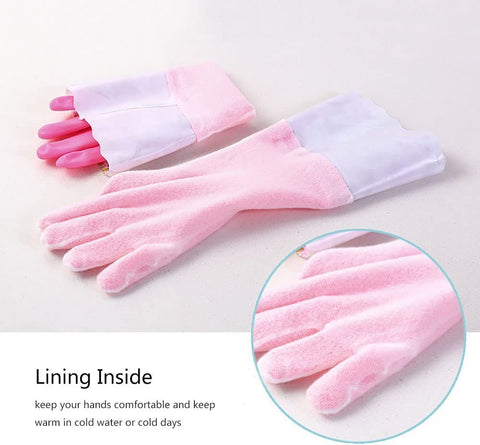 Image of Household Gloves Latex Free Cleaning Gloves with Soft Lining Long Cuff 15" & Grip (2 Pair), Small