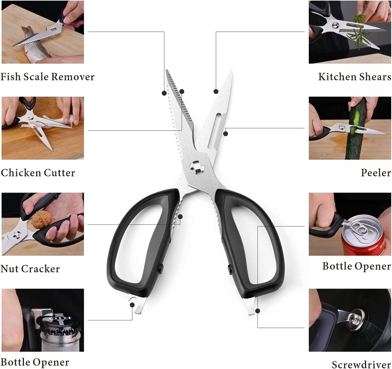 Kitchen Scissors, Premium 5Cr15 Stainless Steel, Magnetic Sheath Holder for Fridge, Heavy Duty Kitchen Shears, Advanced CNC Technology for Smooth Come Apart, Soft-Touch Handle