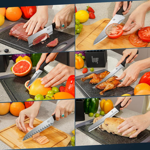 Image of Knife Sets,14 Pieces German Stainless Steel Kitchen Knife Block Sets with Built-In Sharpener, Dishwasher Safe
