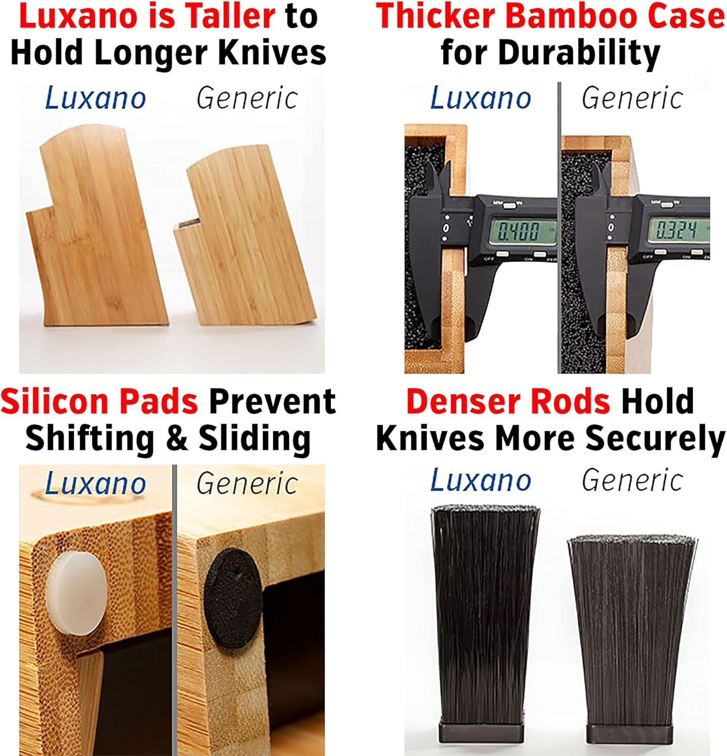 Universal Knife Block without Knives - Kitchen Knife Holder for Kitchen Counter - Extra Large Bamboo Knife Block Holder