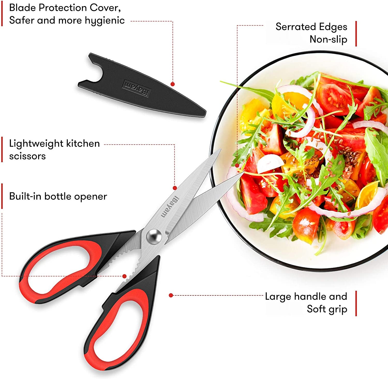 Kitchen Shears,  Kitchen Scissors All Purpose Heavy Duty Meat Scissors Poultry Shears, Dishwasher Safe Food Cooking Scissors Stainless Steel Utility Scissors, 2-Pack (Black Red, Black Gray)
