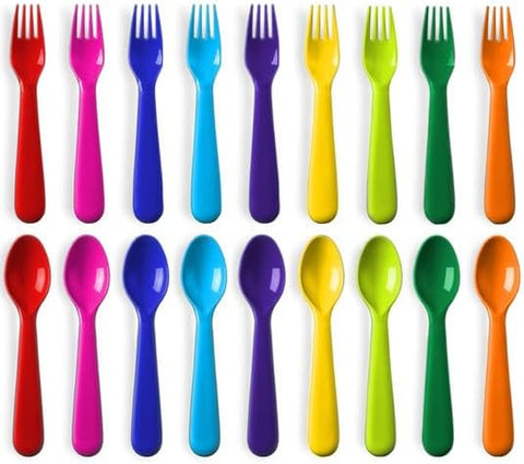 Image of Toddler Utensils Set of 18 Plastic Kids Utensils Forks and Spoons - BPA Free/Dishwasher Safe Toddler Flatware Set Brightly Colored Children'S Safe Silverewre Cutlery Set