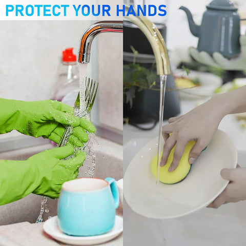 Image of Rubber-Gloves Dishwashing Gloves for Cleaning-Kitchen - 2 Pairs Long Household Cleaning Gloves for Washing Dishes