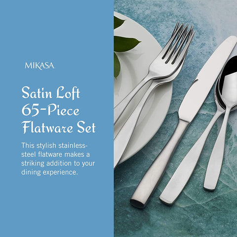 Image of 5081298 Satin Loft 65-Piece 18/10 Stainless Steel Flatware Set with Serving Utensil Set, Service for 12