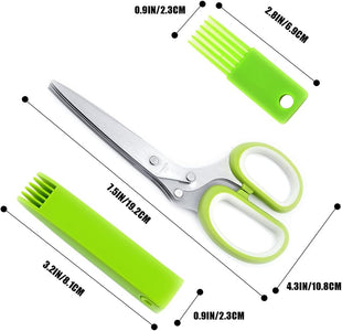 Kitchen Herb Scissors，Multipurpose Food Scissors ，5 Stainless Steel Blades and Safety Cover Kitchen Scissorsfor Chopping Chive, Vegetables, Salad,Collard Greens, Parsleyherb Shears