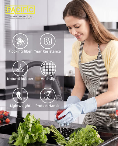 Image of 12 Pairs Dishwahsing Gloves, Rubber Gloves, Blue Kitchen Gloves, Long Dish Gloves for Household Cleaning, Gardening, Medium