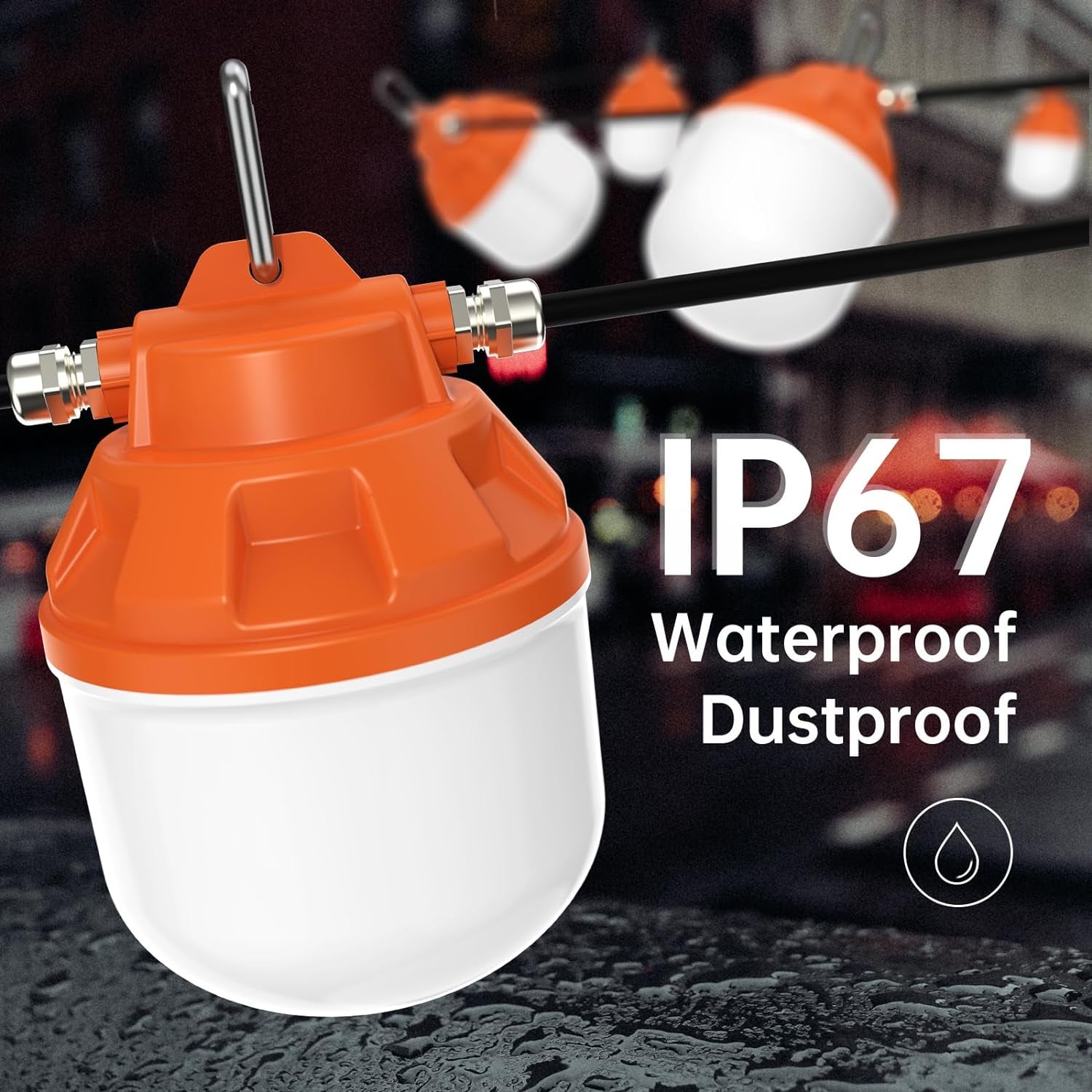 Durable IP67 Waterproof Construction String Lights for Construction Sites, Renovation, Walkways,Patio，Mine Cave, Outdoor, and Other Outdoor Lighting Solutions Use, 50FT, 75W