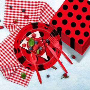 149Pcs Ladybug Decorations Party Supplies - Ladybug Party Tableware Plates Napkins Knives Forks Spoons, Banner, Red Black Dots Balloons, Tablecloth for Girls Boys Kids Birthday Decorations Serves 20