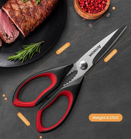 Image of Kitchen Shears, Kitchen Scissors Heavy Duty Serrated Blade, PP+TPR Handle Shears, Ideal for Poultry, Herbs, Vegetables, Durable and Ergonomic Design (Black Red, Black Orange, Black Grey)