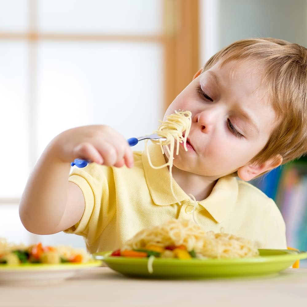 2 Cartoon Toddler Utensil Sets, Kid Spoon and Fork Set, Stainless Steel Toddler Safe Silverware Set for Children Self-Feeding with Travel Carrying Case BPA Free