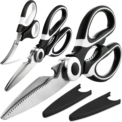 Image of Kitchen Scissors 3 Pack - Lifetime Replacement Warranty - Heavy Duty Stainless Steel Cooking Shears for Cutting Meat, Food, Fish, Poultry Multipurpose Sharp Sissors for Dishwasher Safe