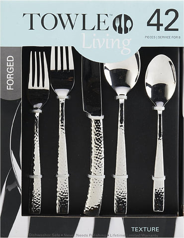 Image of Texture 42-Piece Forged Stainless Steel Flatware Set, Service for 4