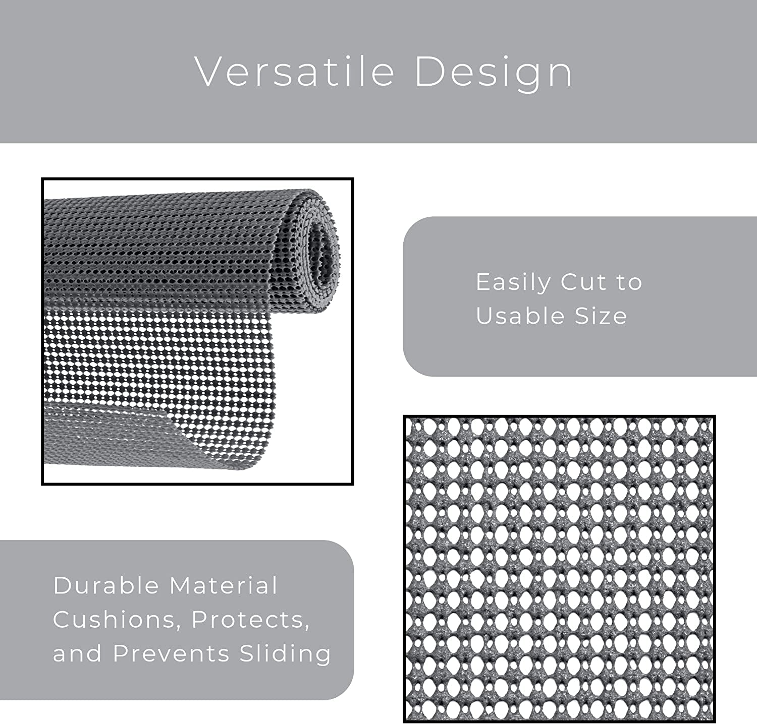 Classic Grip Shelf Liner for Home Organization- Non Adhesive/Slip, Easy Clean - Perfect for Desk, Shelves, Kitchen, Bathroom, Cabinet Protection -Graphite Gray​