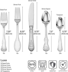 Hotel Lux 77-Piece 18/10 Stainless Steel Flatware Set, Silver, Service for 12 -