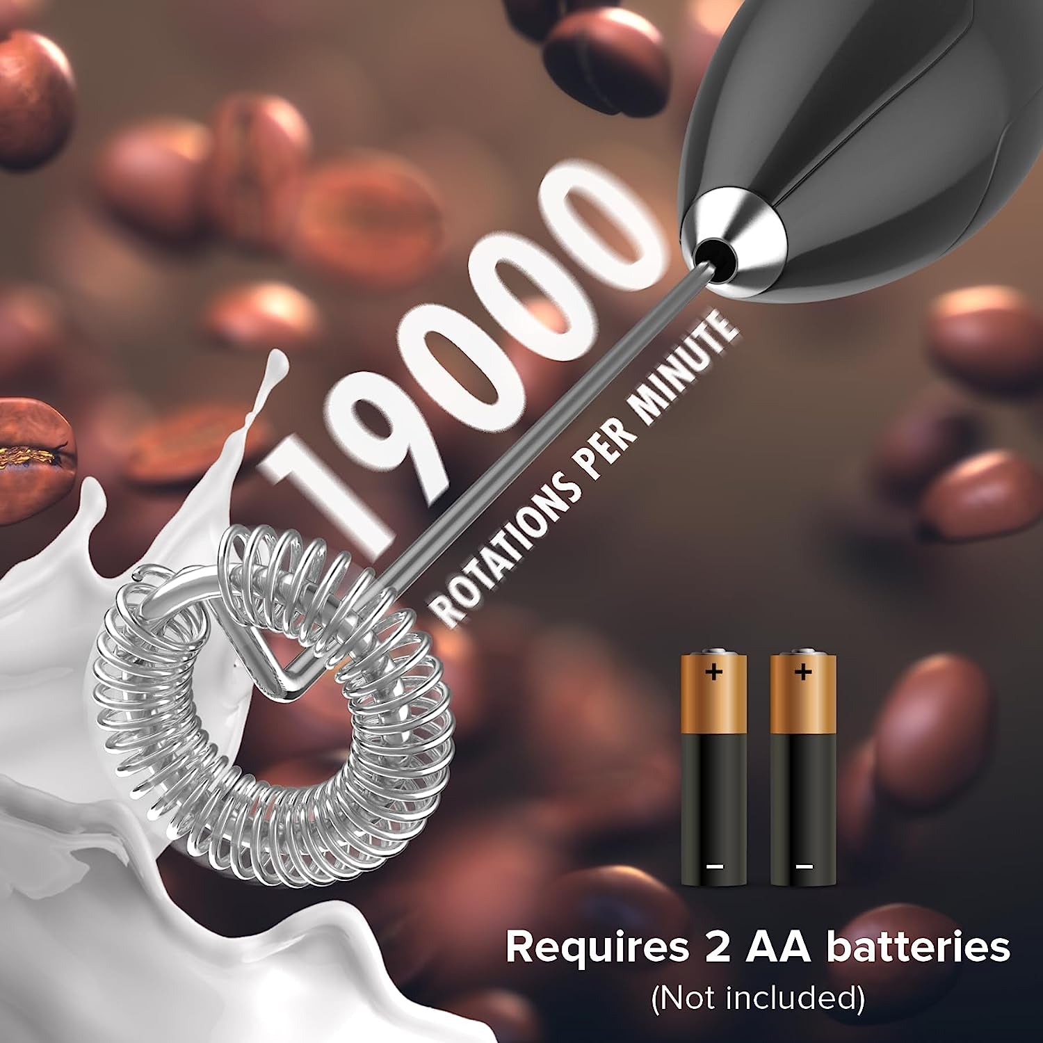 Powerful Handheld Milk Frother with Stand Battery Operated Foam Maker Frother Wand for Coffee, Latte, Cappuccino, Hot Chocolate, Mini Drink Mixer Stainless Steel Whisk