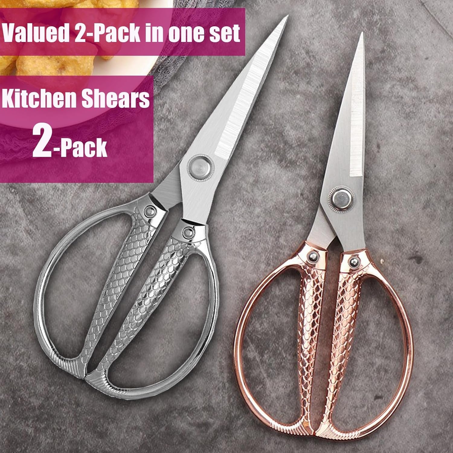 Kitchen Shears 2 Pack,Kitchen Scissors Heavy Duty Poultry Shears Meat Scissors Dishwasher Safe,Food Cooking Shears All Purpose Stainless Steel Utility Scissors for Kitchen,Chicken, Fish,Herbs,Turkey