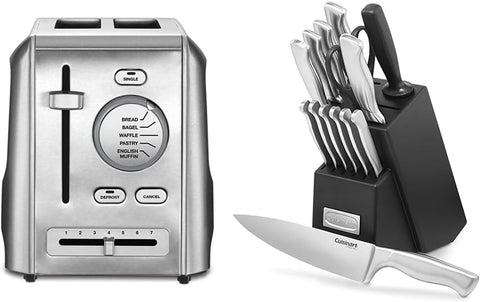 Image of CPT-620 2-Slice Custom Select Toaster, Stainless Steel & 15 Piece Kitchen Knife Set with Block, Cutlery Set, Hollow Handle, C77SS-15PK