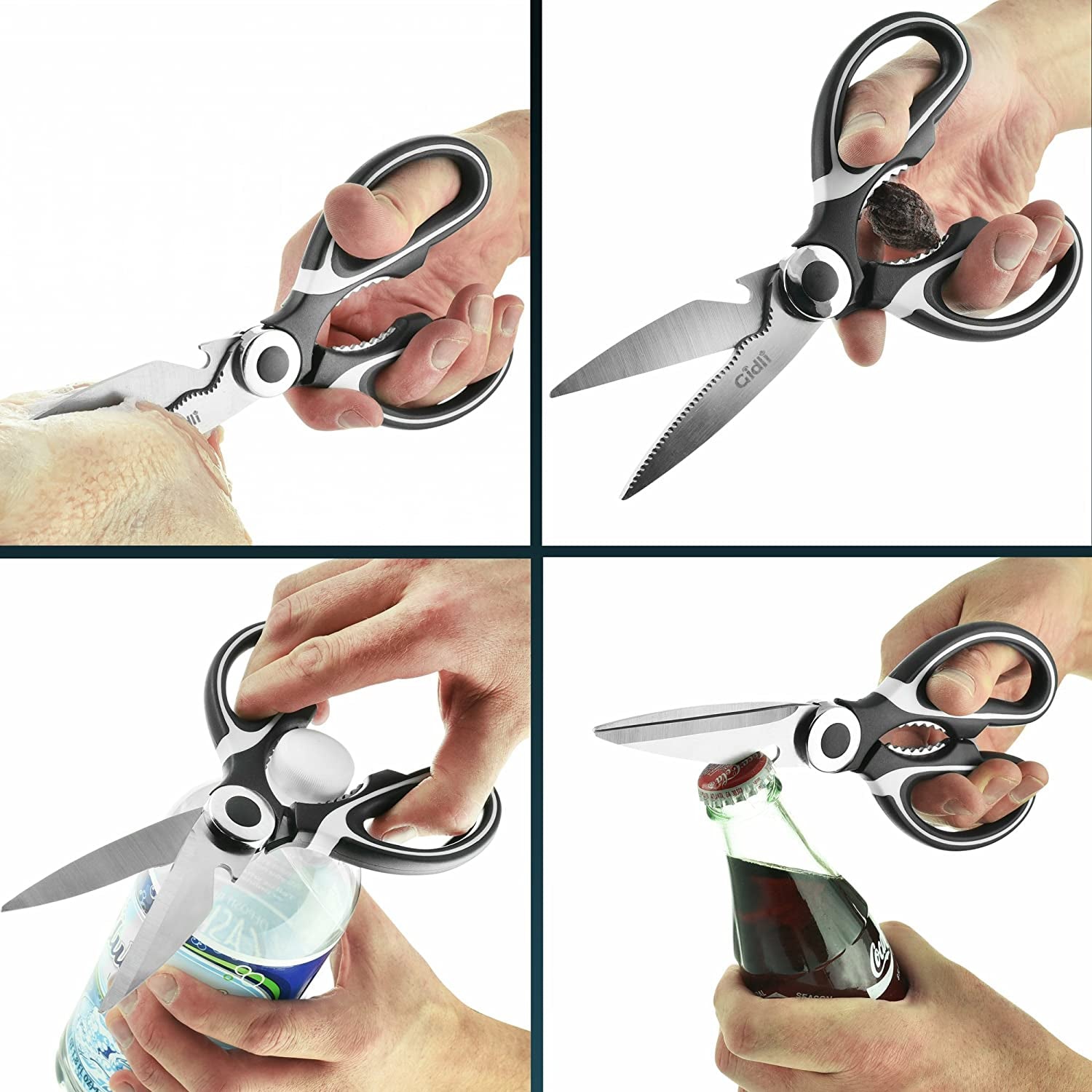 Kitchen Shears by  - Lifetime Replacement Warranty- Includes Seafood Scissors as a Bonus - Heavy Duty Stainless Steel All Purpose Ultra Sharp Utility Scissors