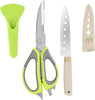 Kitchen Shears Heavy Duty Kitchen Scissors with Magnetic Holder Multi Purpose Kitchen Scissors and a Paring Knife, Dishwasher Safe Kitchen Shear for Meat, Vegetables (Green and Grey Magnetic Scissors)