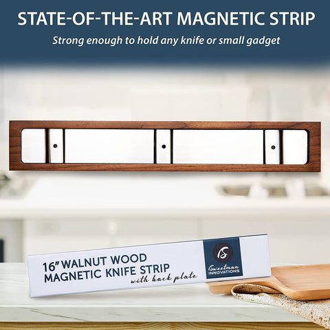 Image of Durable Magnetic Knife Holder for Wall by - 16 Inch Genuine Walnut Wood Knife Magnetic Strip with Strong Magnetic Block for Secure Storage- Kitchen Wall Magnetic Knife Bar Rack