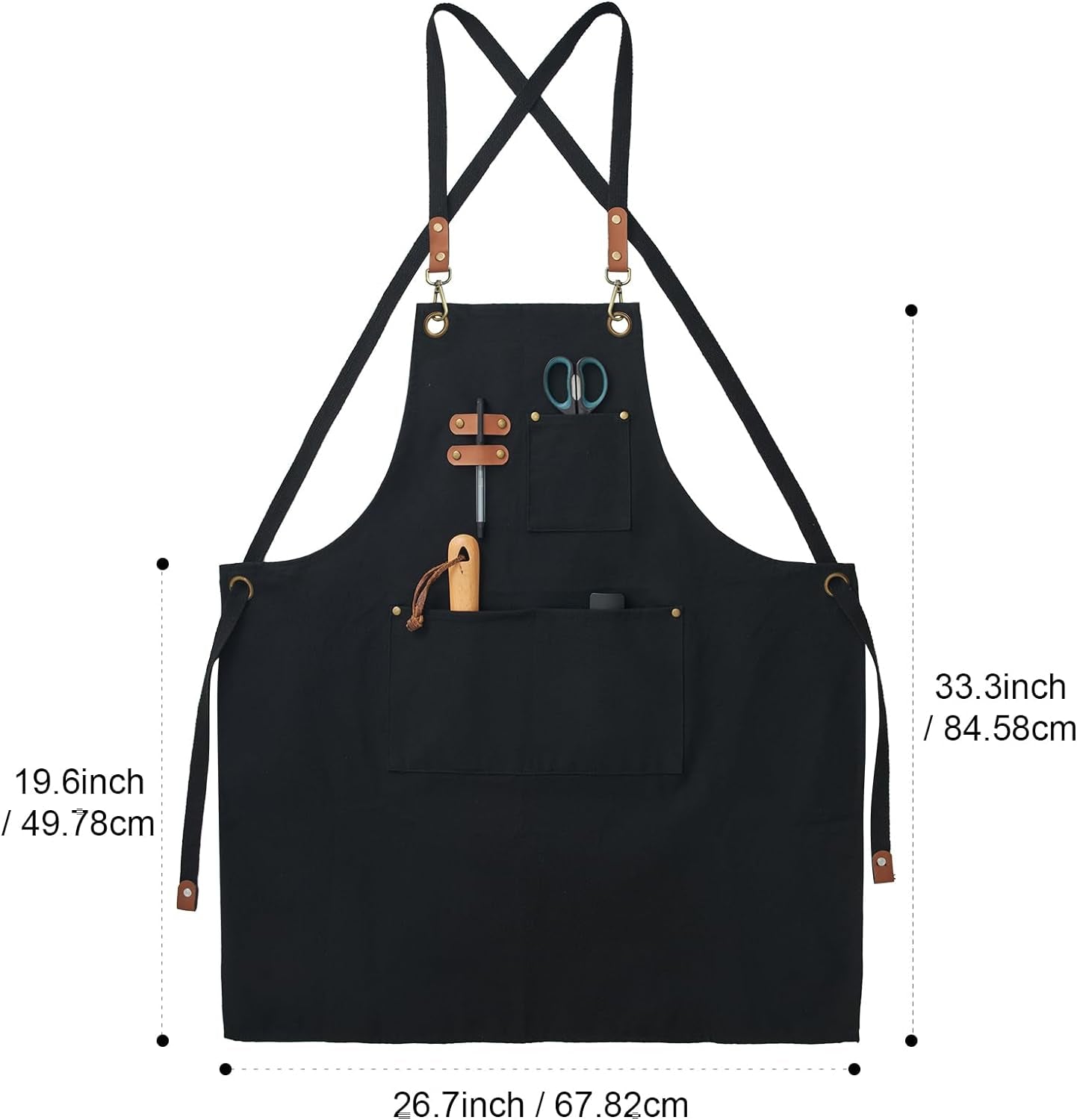 Canvas Aprons, Work Aprons with 3 Pockets, Adjustable Strap Chef Aprons for Servers Kitchen Cooking Baking Artist