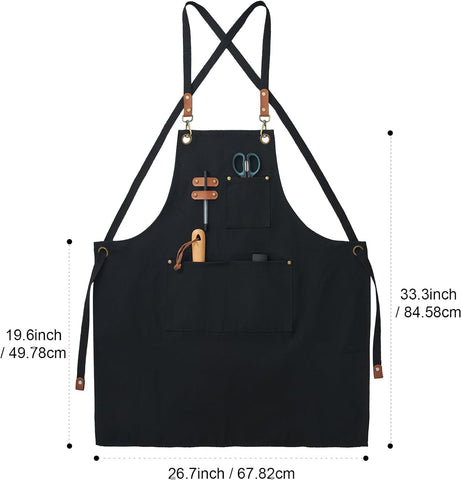 Image of Canvas Aprons, Work Aprons with 3 Pockets, Adjustable Strap Chef Aprons for Servers Kitchen Cooking Baking Artist