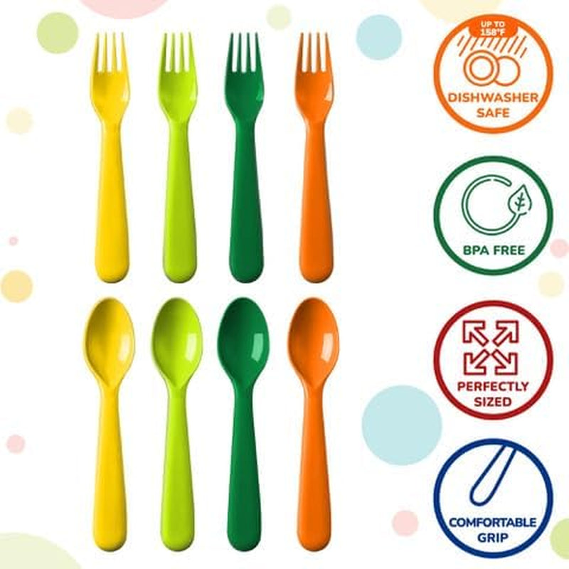 Toddler Utensils Set of 18 Plastic Kids Utensils Forks and Spoons - BPA Free/Dishwasher Safe Toddler Flatware Set Brightly Colored Children'S Safe Silverewre Cutlery Set