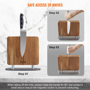 Magnetic Knife Block, 10 Inch Home Kitchen Knife Holder, Double Sided Magnetic Knife Stand, Multifunctional Storage Acacia Wood Knives Rack, Cutlery Display Organizer for Knives, Utensils, Tools