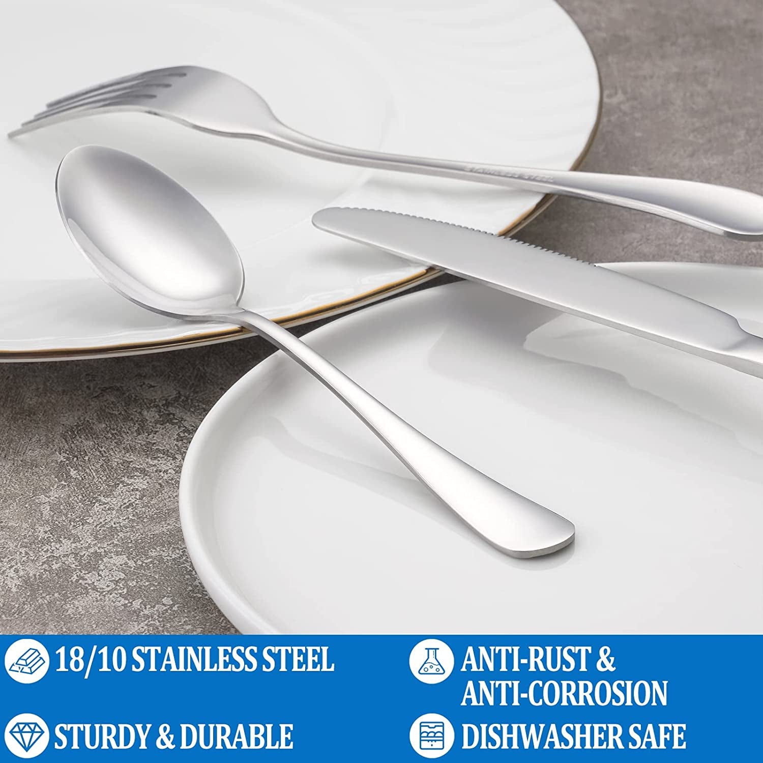 16 Pcs Forks and Spoons Silverware Set,Food Grade Stainless Steel Flatware Cutlery Set for Home,Kitchen and Restaurant,Mirror Polished,Dishwasher Safe - 8 Dinner Fork(8 Inch) and 8 Teaspoon(6.5 Inch)