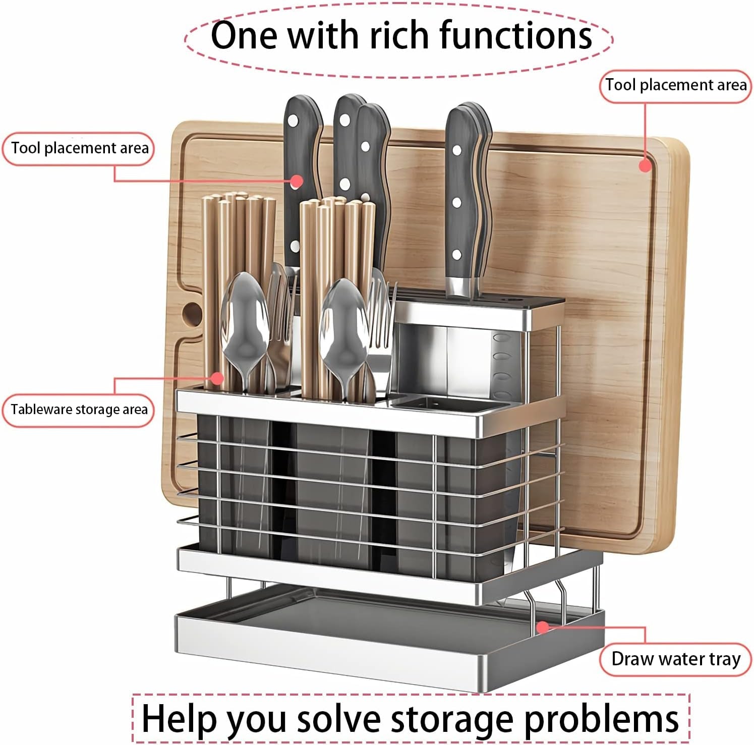 Knife Holder, Knife Block, Cutting Board Organizer, Knife Organizer, Knife Holder for Kitchen Counter, Cutting Board Organizer for Cabinet, Storage for Knives, Cutting Boards, Spoons, Etc.