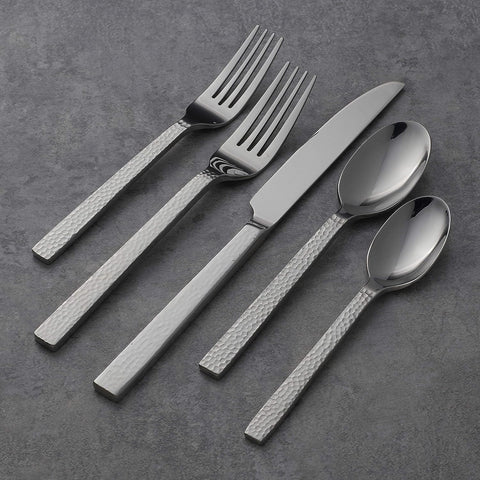 Image of Chefs Table Hammered 45 Piece Everyday Flatware Set, Service for 8, 18/0 Stainless Steel,Silverware Set
