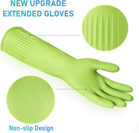 Image of Rubber-Gloves Dishwashing Gloves for Cleaning-Kitchen - 2 Pairs Long Household Cleaning Gloves for Washing Dishes