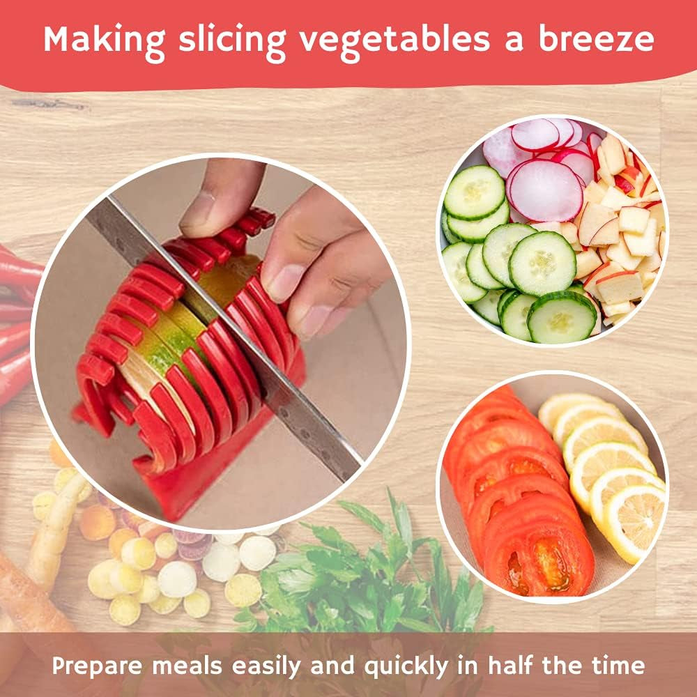 Multiuse Tomato Slicer Holder with Firm Grip Ergonomic 13 Dividers Design for Precise Cuts Slicing Shredding Tomatoes Lemons Potatoes round Fruits Vegetables with Bonus Ebook