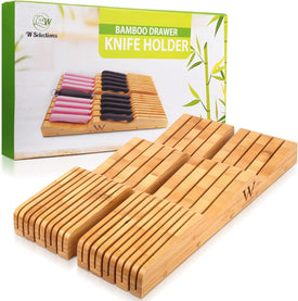 Bamboo Knife Drawer Organizer Insert - Kitchen Storage Holder for [18~26 Knives & 1~2 Honing Steel] Organization - Saves Countertop Space & Made of Premium Quality Moso Bamboo