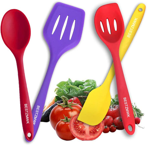 Image of Kitchen Utensil Set - 11 Cooking Utensils - Colorful Silicone Kitchen Utensils - Nonstick Cookware with Spatula Set - Colored Best Kitchen Tools Kitchen Gadgets