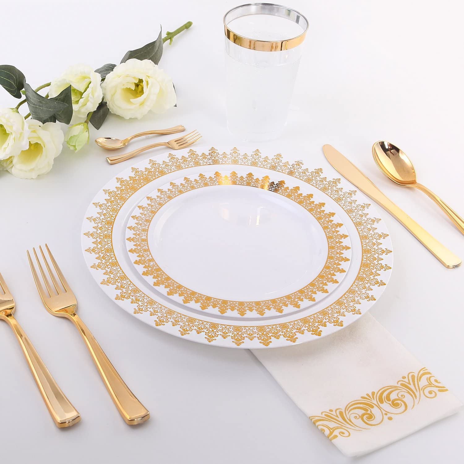 120 Pieces Gold Plastic Silverware - Disposable Flatware Set - Heavy Duty Plastic Cutlery - Silverware Includes 40 Forks, 40 Spoons, 40 Knives - Plastic Silverware