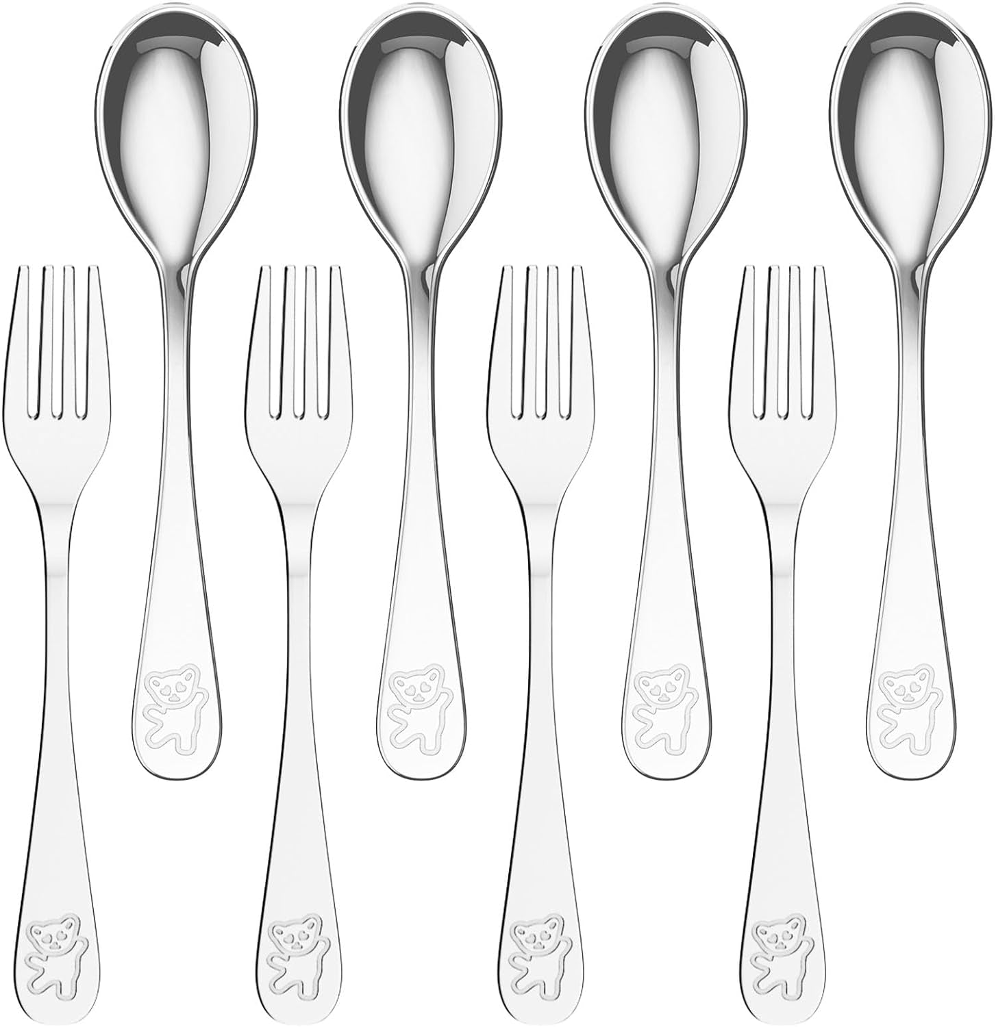 8 Pieces Stainless Steel Kids Silverware Set, Child and Toddler Safe Flatware - 4Pcs Forks and 4Pcs Spoon, Cute Flatware Sets for Self Feeding Safe, Dishwasher Safe