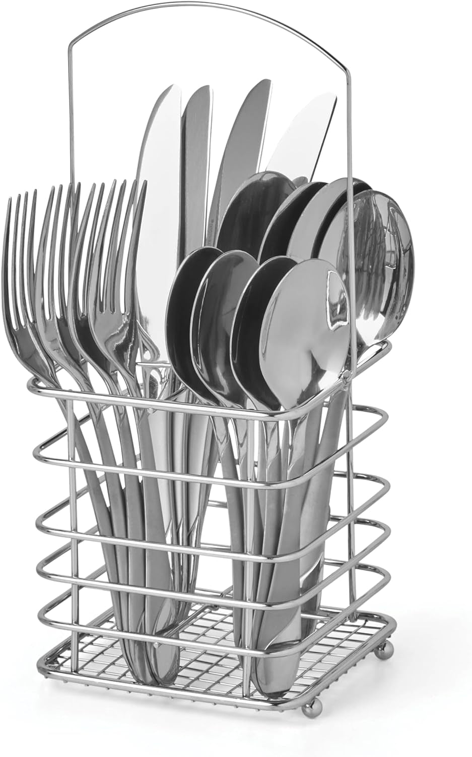 Swirl Sand Piece Flatware Set with Caddy, 16 Count, No Color