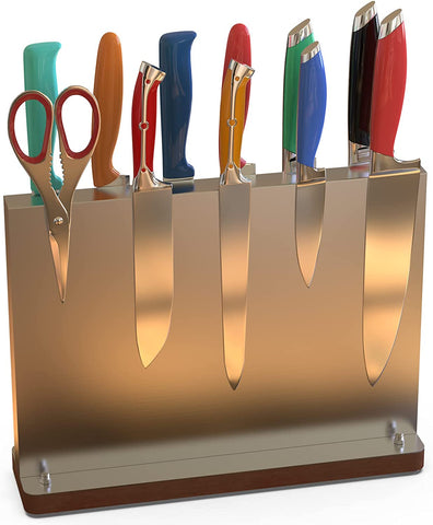 Image of Magnetic Knife Block Holder Stainless Steel Knife Block without Knives Powerful Double Side Kitchen Knife Holder