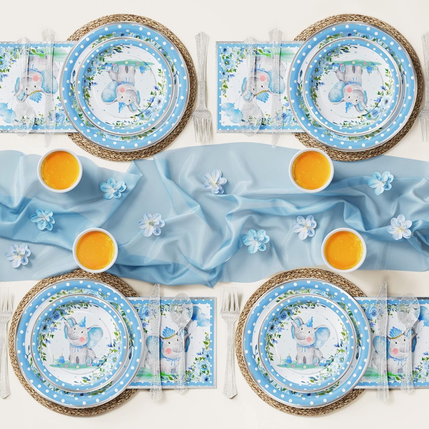 Elephant Baby Shower Decorations for Boy - 175PCS Blue Elephant Party Supplies Disposable Dinnerware (25 Guest) with Paper Plates Cups Napkins Plastic Forks Knives Spoons for Baby Boy Birthday