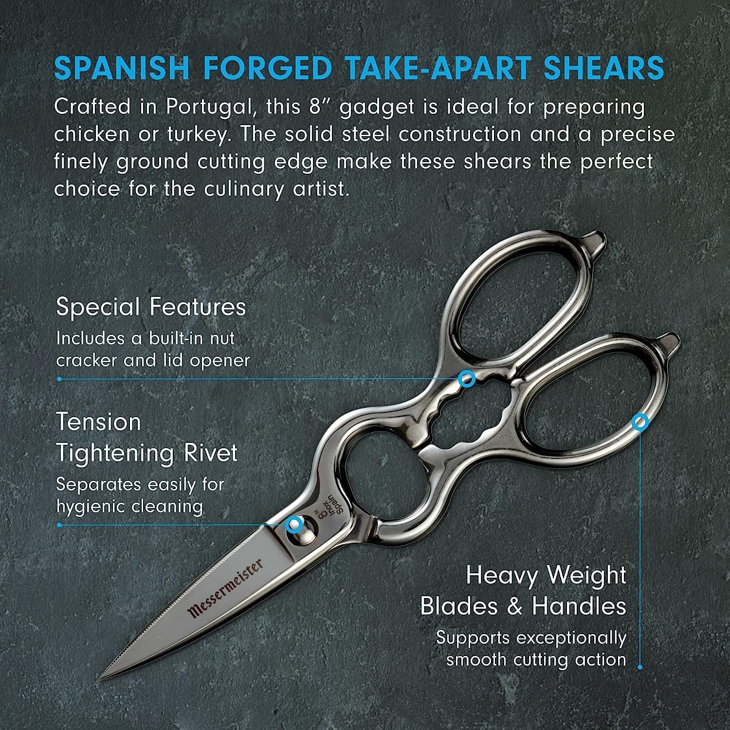 8-Inch Spanish Take-Apart Kitchen Scissors - Hot-Forged Shears from Spain - Inox Stainless Steel